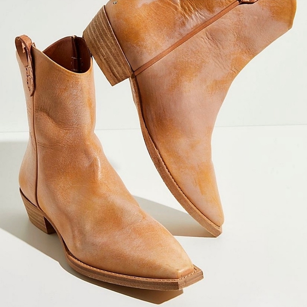 Free People Wesley Leather Western Cowboy Ankle Boots